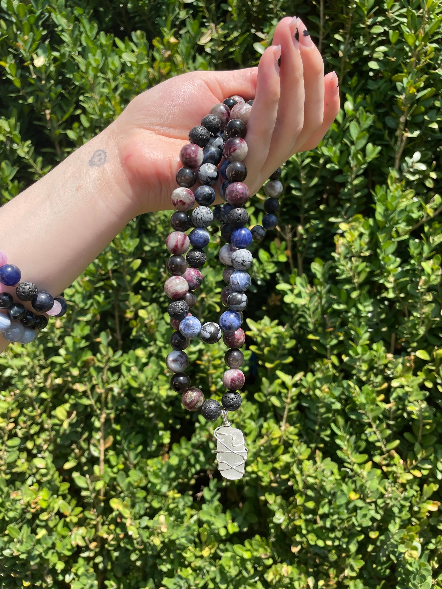 Pink Tourmaline and Sodalite Crystal Vibe Layering Necklace
