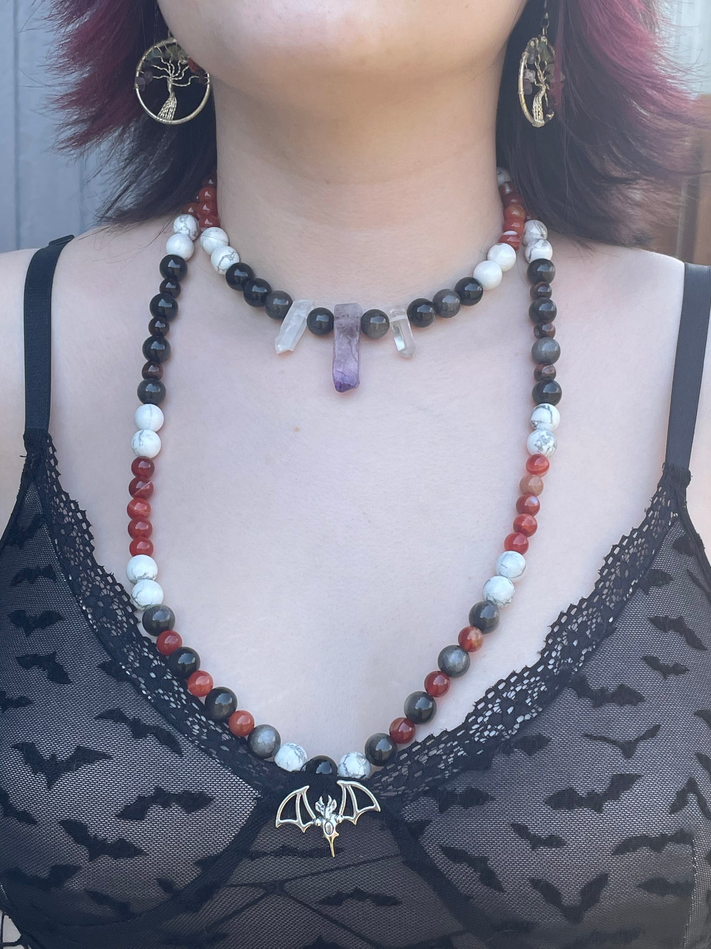 Crystal Bead Layering Necklace for Grounding