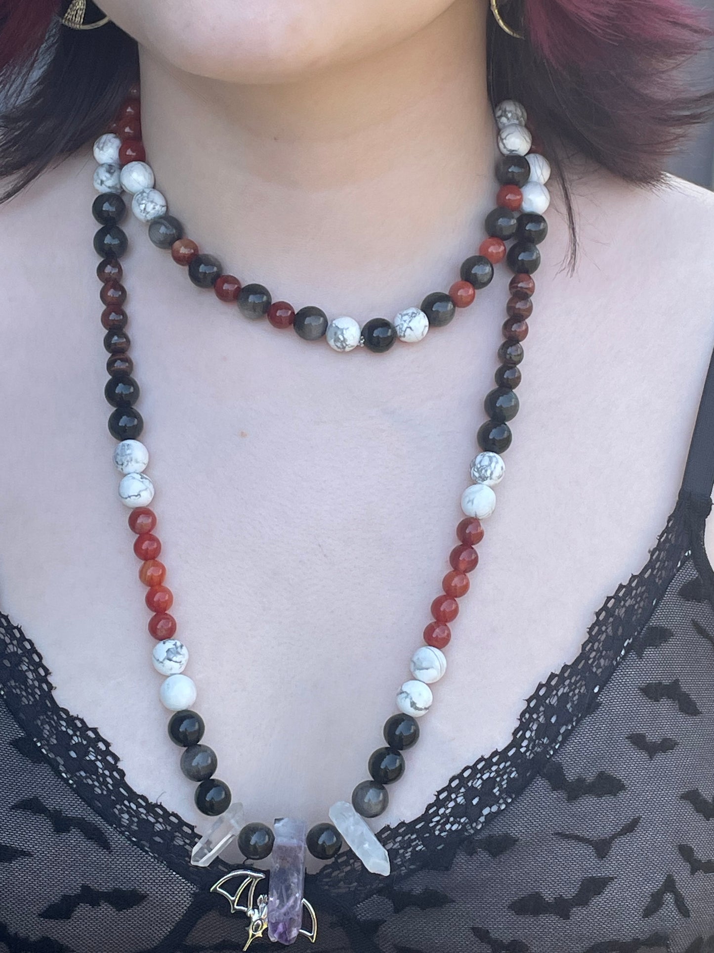 Crystal Bead Layering Necklace for Grounding