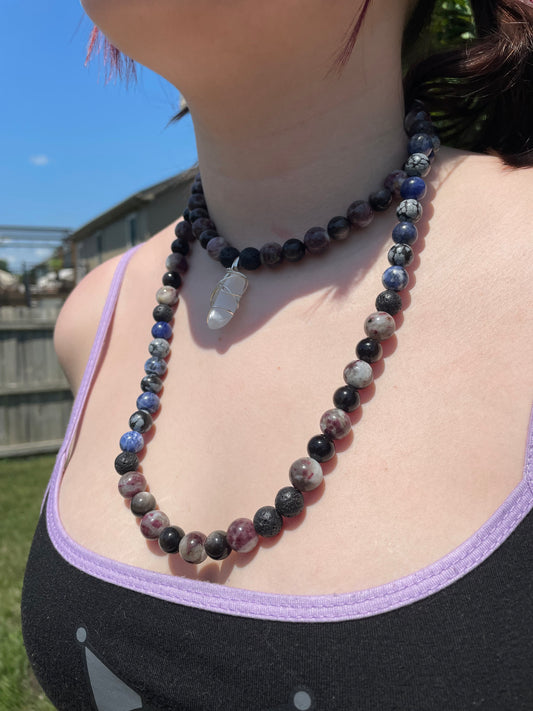 Pink Tourmaline and Sodalite Crystal Vibe Layering Necklace